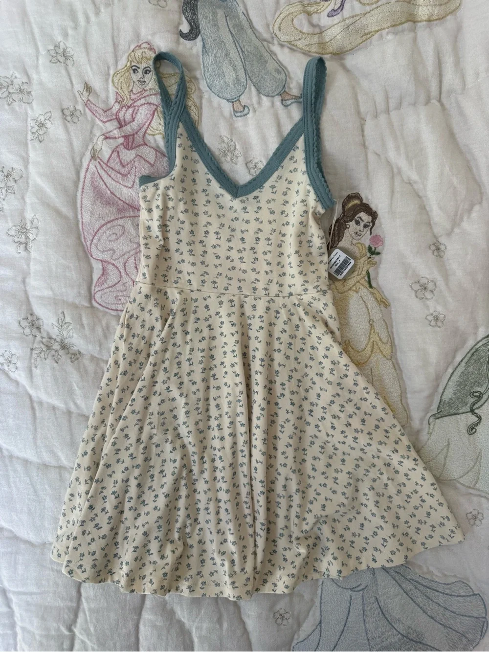 Girls Cream Floral Sundress with Blue Trim
